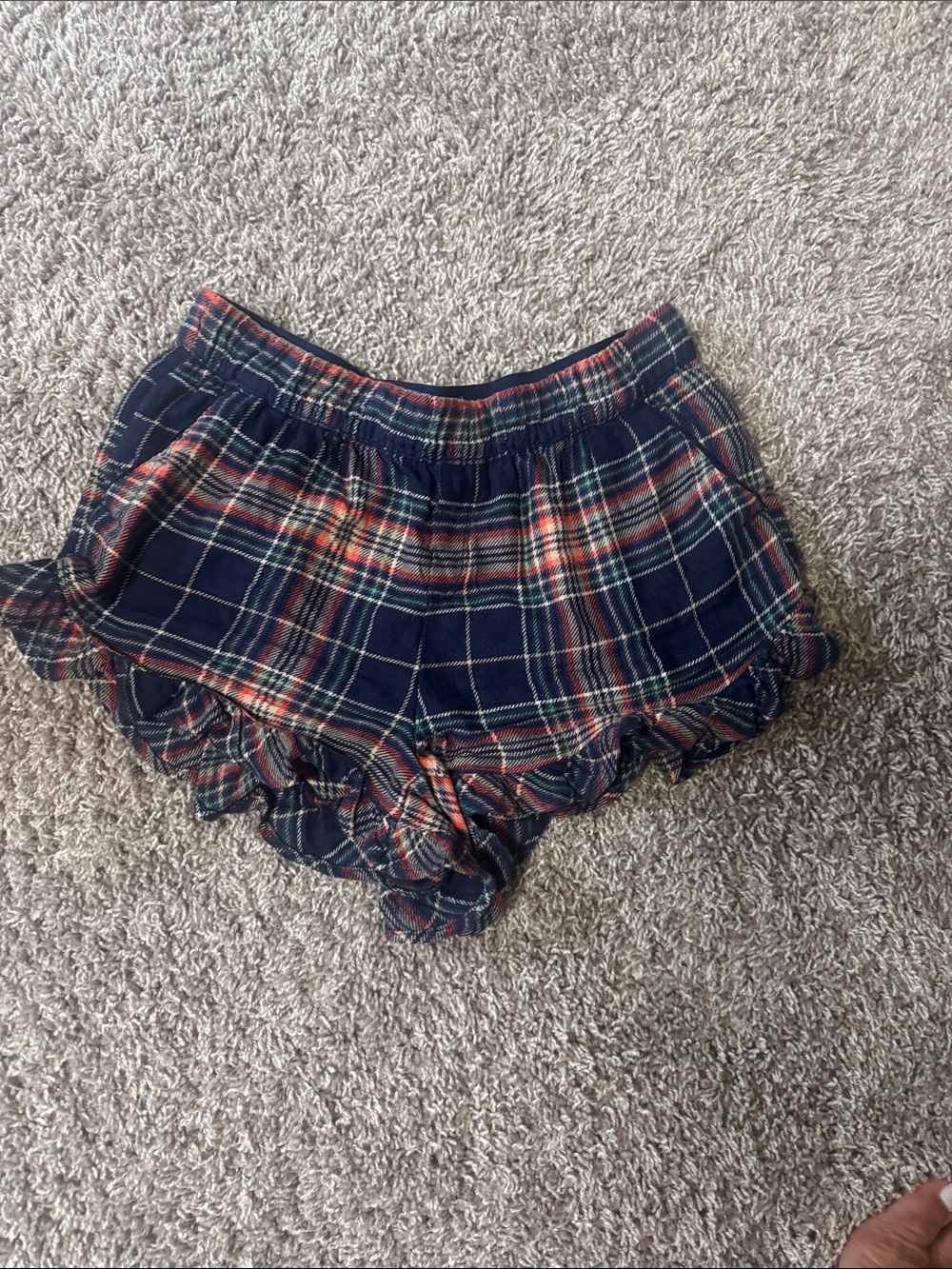 Aerie Plaid Ruffle Hem Women’s Shorts - Navy and Red - Size XS - NWT